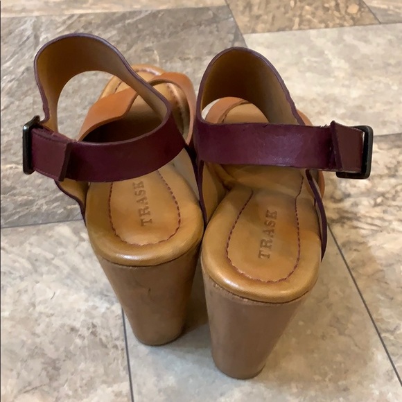 Anthroplogie Trask Tan & Brown Leather Ankle Strap Wooden Heels - Picture 6 of 8